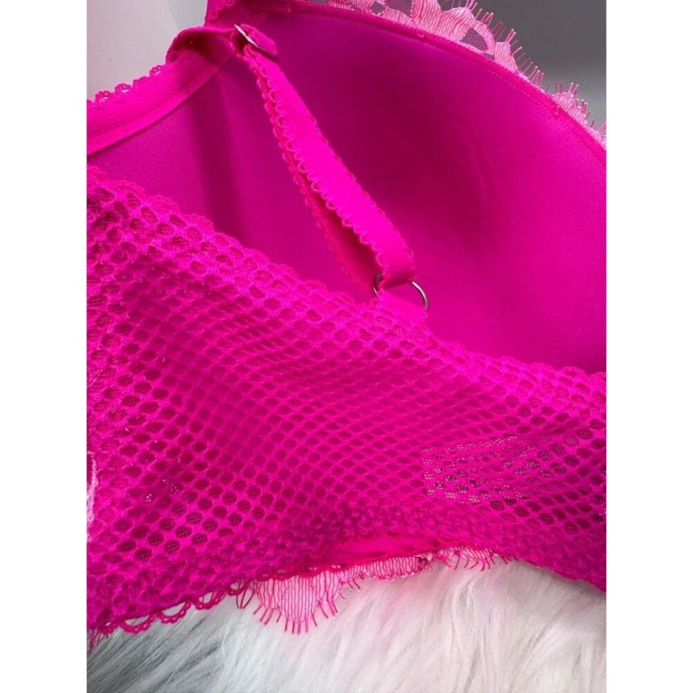 Victoria’s Secret Dream Angels Lined Demi Bra 36DDD Magenta Pink Floral Lace - Picture 3 of 9